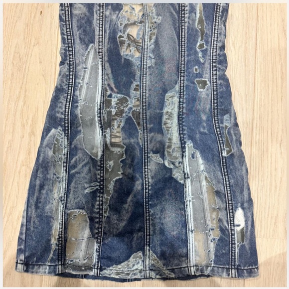 Jaded London Zion Mini Dress Lace Up Corset Mesh Denim UK 10 US 6 SMALL - Picture 2 of 12